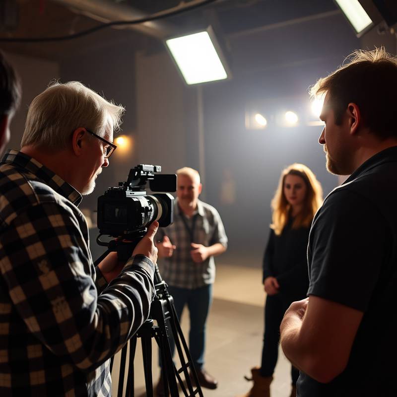 A film director giving instructions to actors on set, illustrating the directing course.