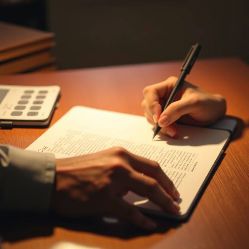 A person writing a script at a desk with a notebook and pen, illustrating the scriptwriting course.