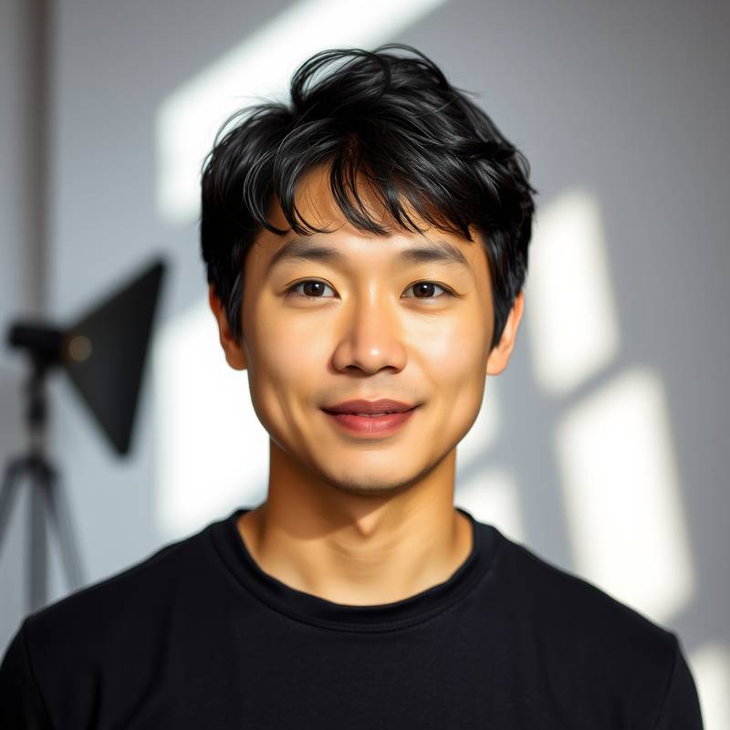 A portrait of Kai Tanaka, the Head of Video Editing at Lights, Camera, Action!, known for his innovative editing techniques.